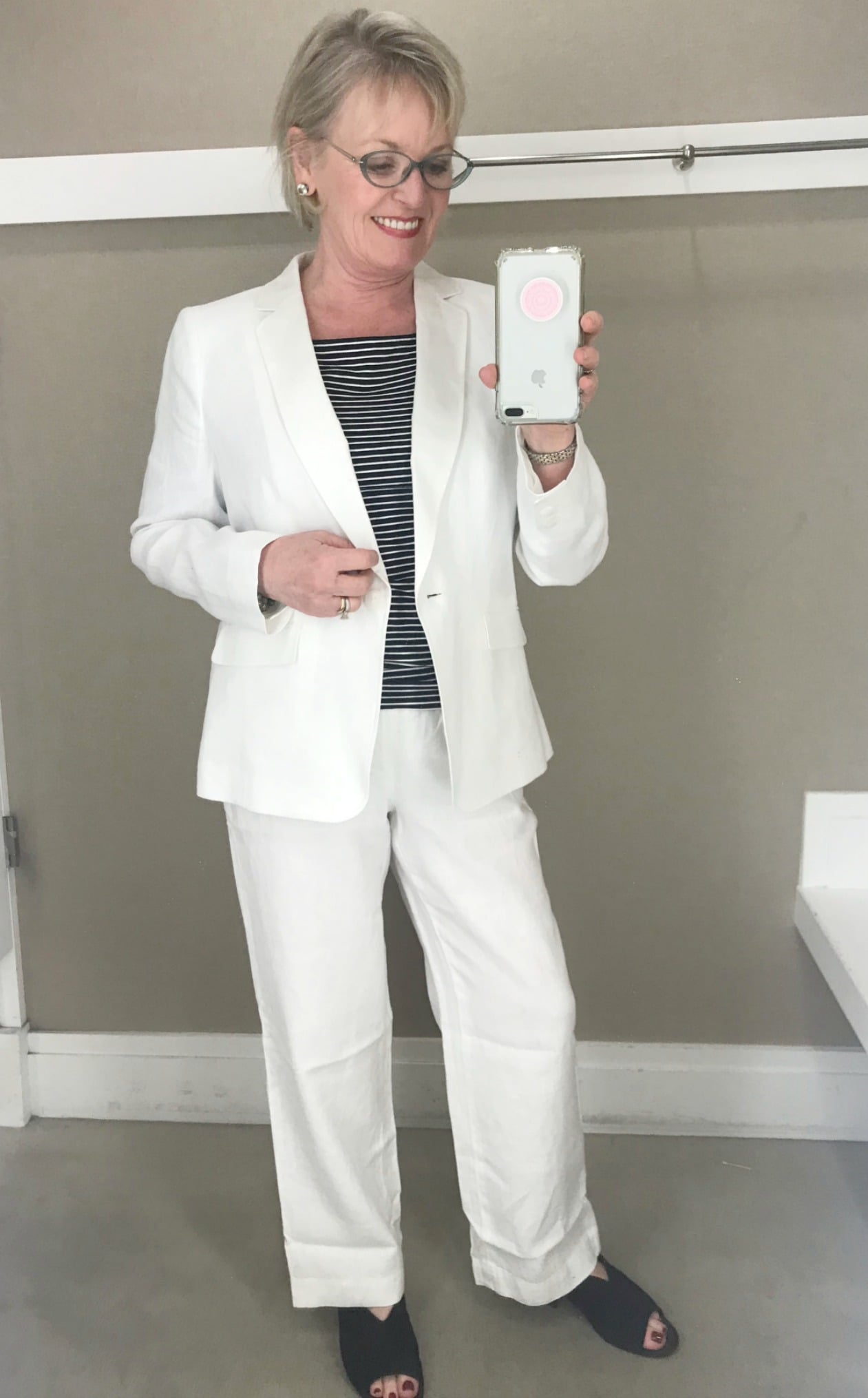 white linen suit from Talbots