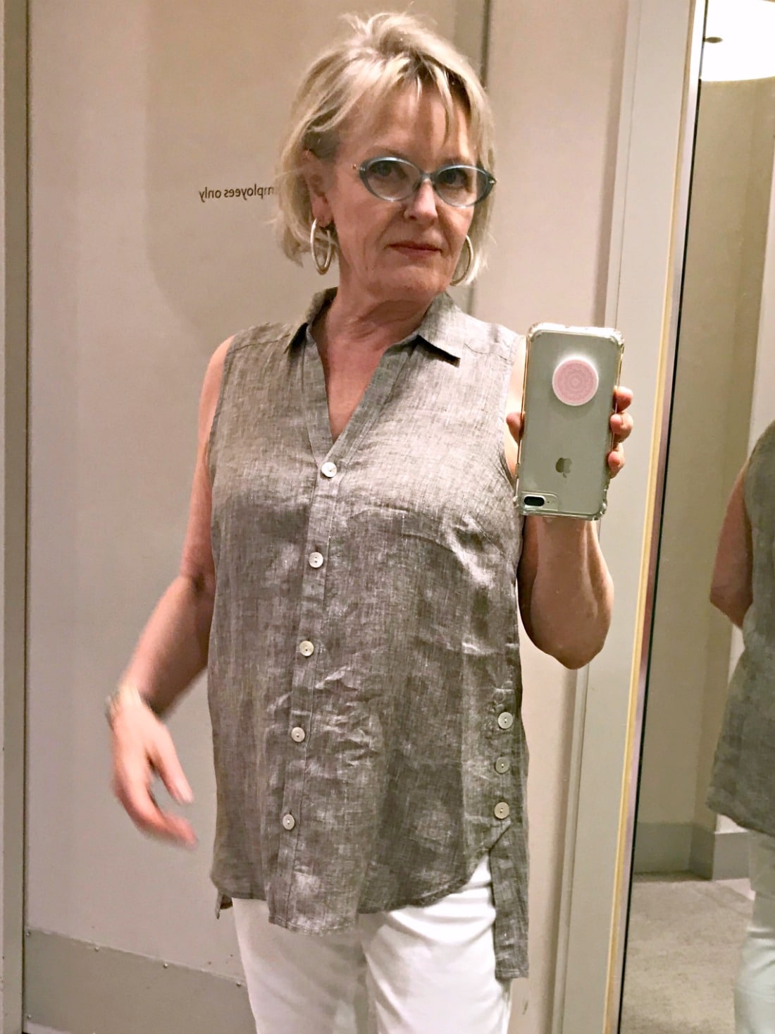 oatmeal colored side button linen shirt from J.Jill on A Well Styled Life