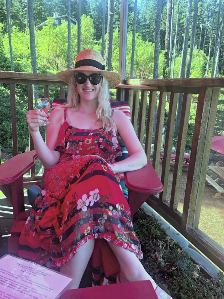 Vanessa Connolly sitting on deck at Middle Mountain Meade