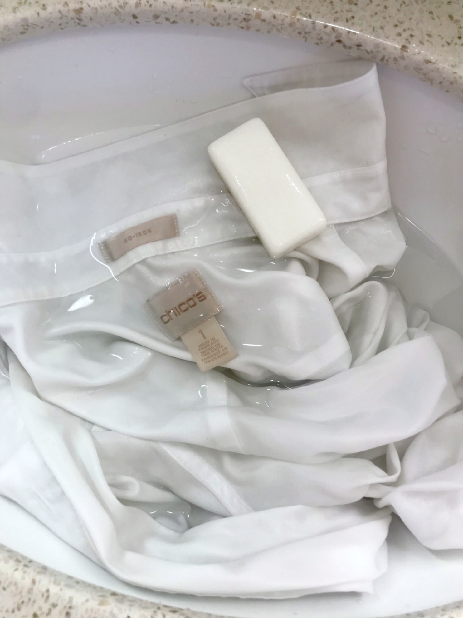 Washing Chico's no-iron white shirt in cruise ship sink on A Well Styled Life