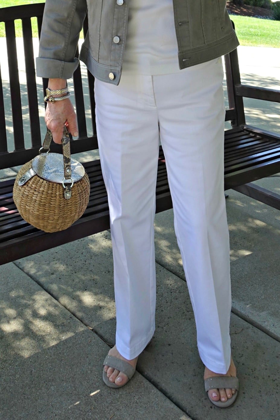 white denim trousers from Talbots on A Well Styled Life
