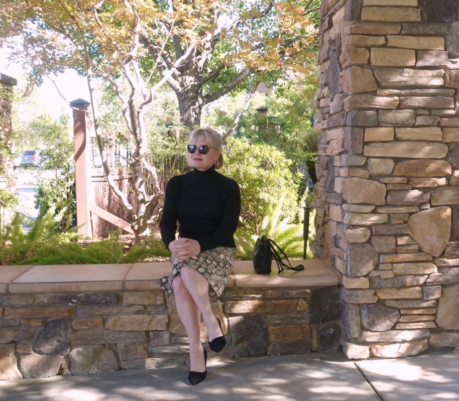 Jennifer Connolly of A Well Styled Life wearing midi skirt and kitten heels