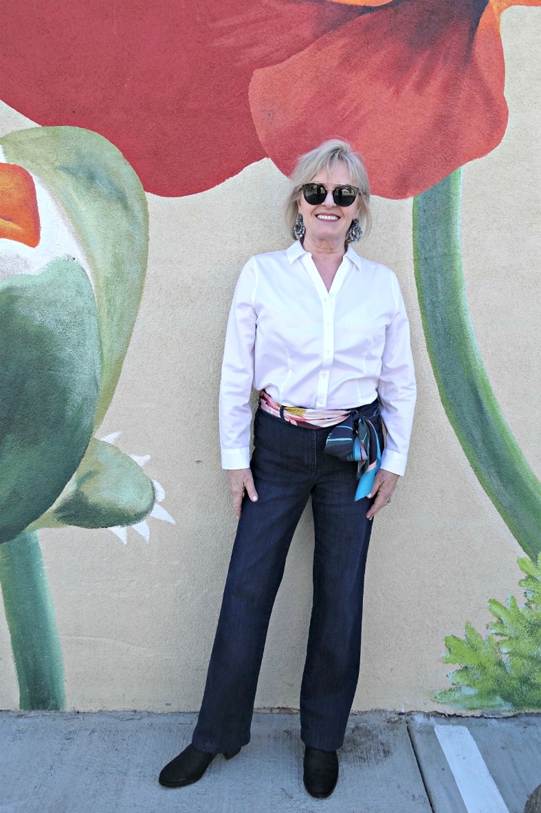 Jennifer Connolly of A Well Styled Life wear silk scarf as a belt