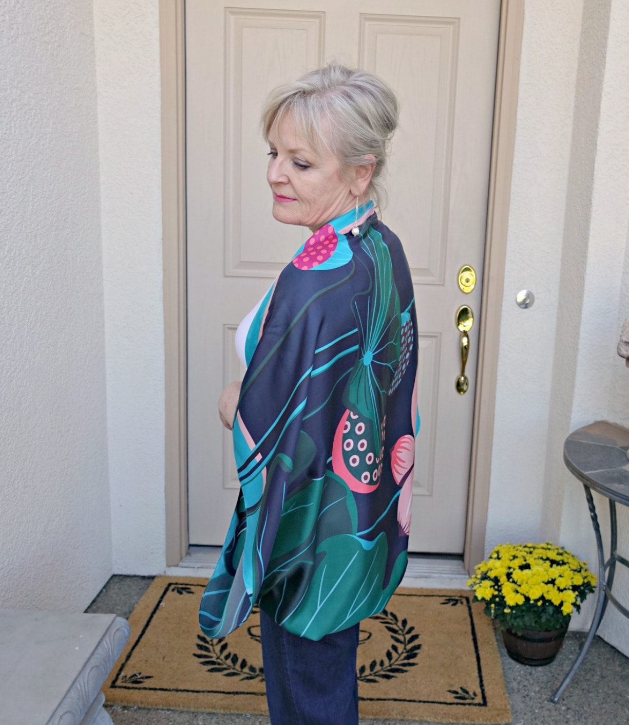 Talbots scarf on Jennifer Connolly of A Well Styled Life