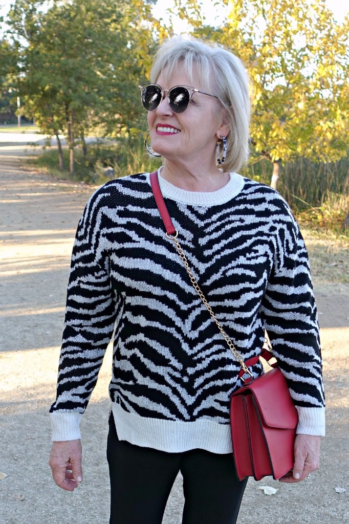Jennifer Connolly of A Well Styled Life wearing zebra sweater
