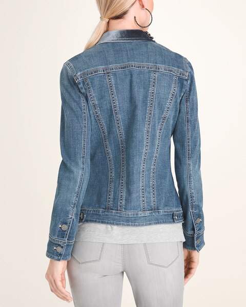 back of embellished denim jacket from Chico's on A Well Styled Life