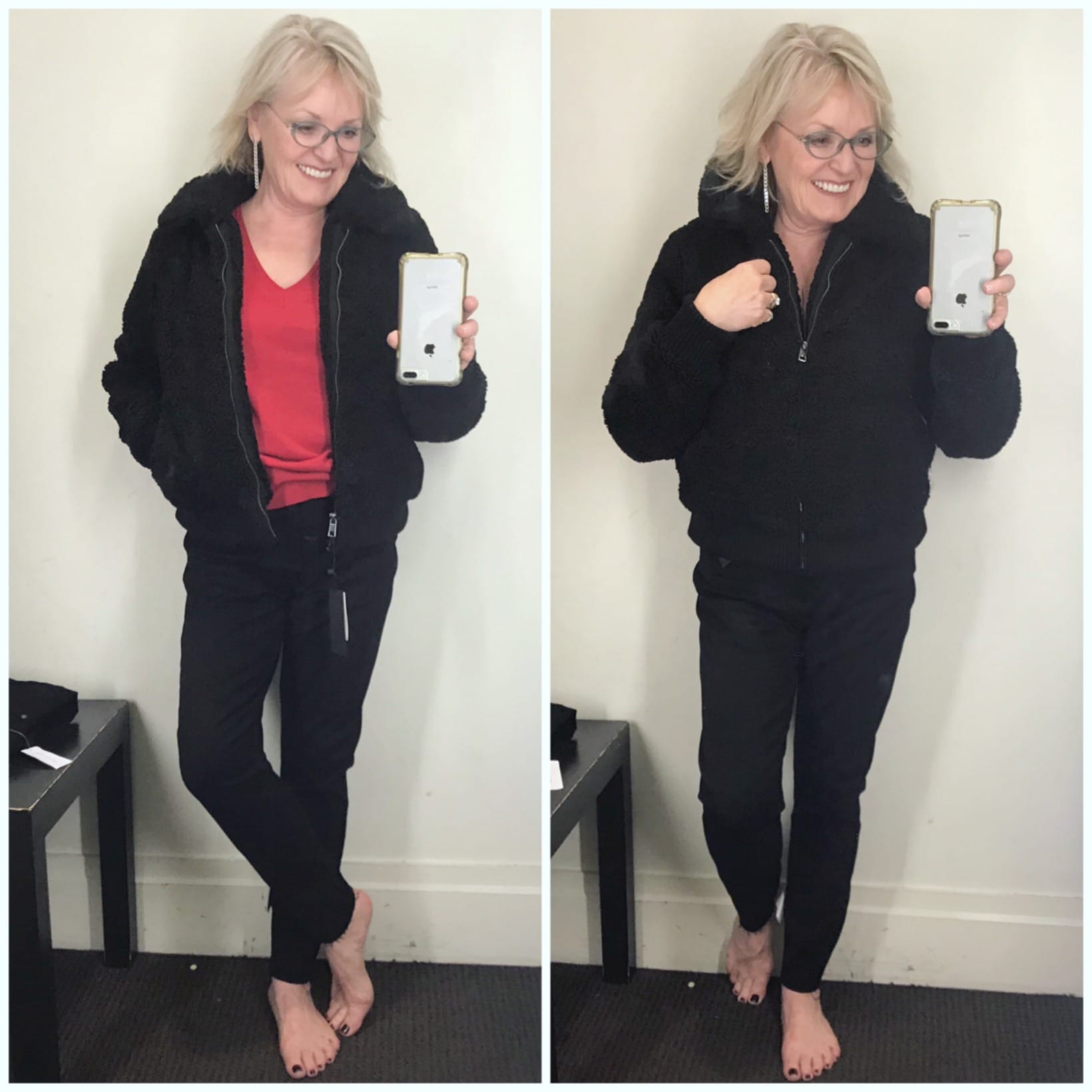 Jennifer Connolly of A Well Styled Life wearing fleece jacket from Banana Republic
