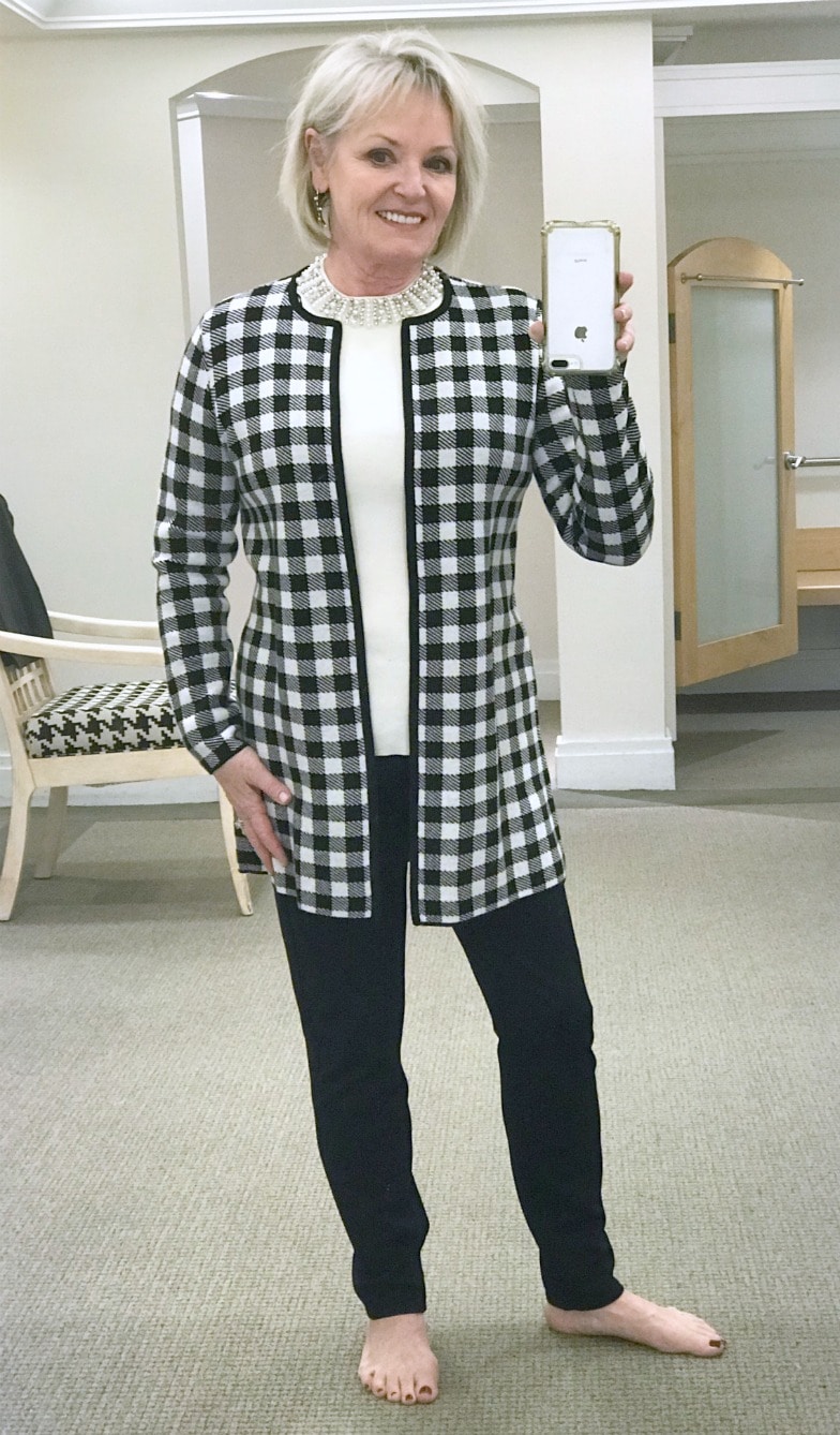 black and white plaid jacket from Talbots on Jennifer Connolly