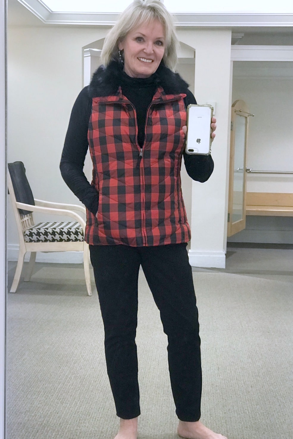 plaid puffer vest