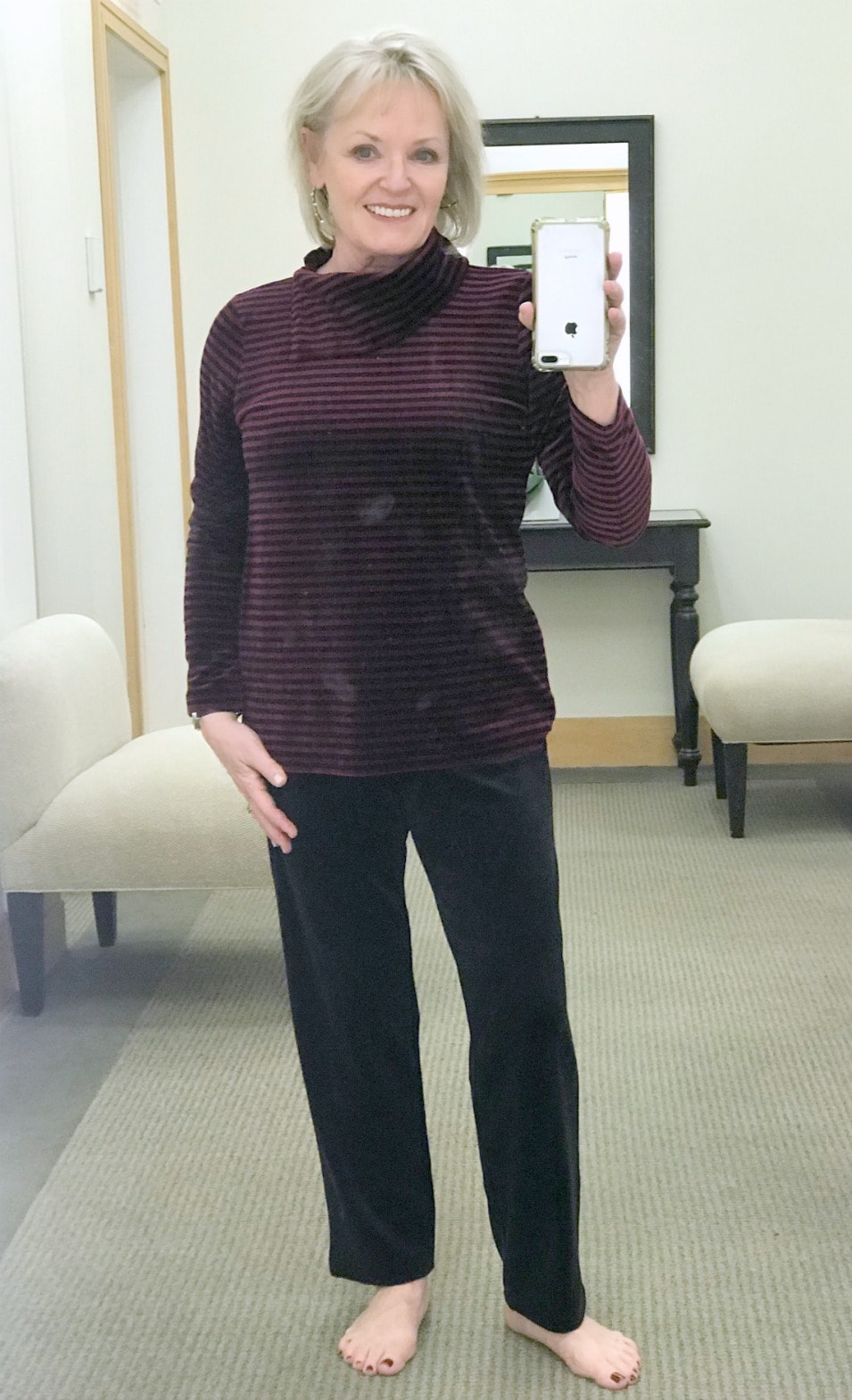velour set from Talbots on Jennifer Connolly of A Well Styled Life