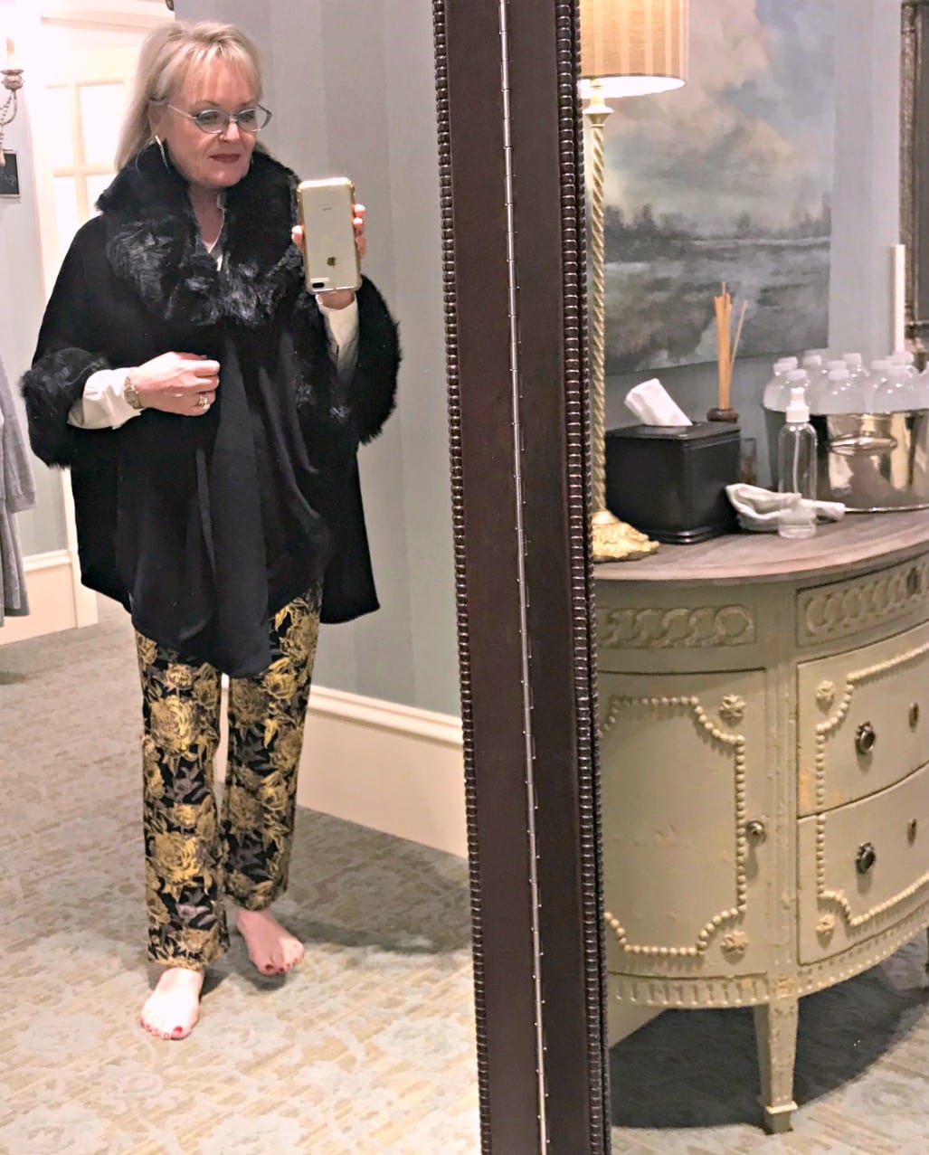 Jennifer Connolly wearing Fabienne Capelet and gold pants from Soft Surroundings