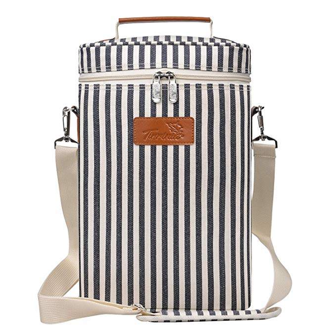 striped wine bottle carrier