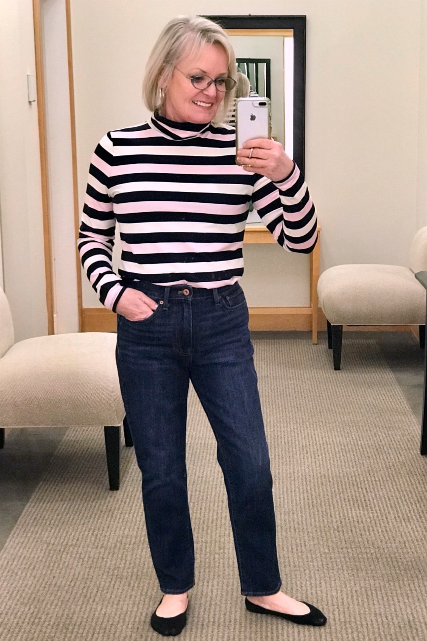 Jennifer Connolly of A Well Styled Life wearing Talbots striped turtleneck