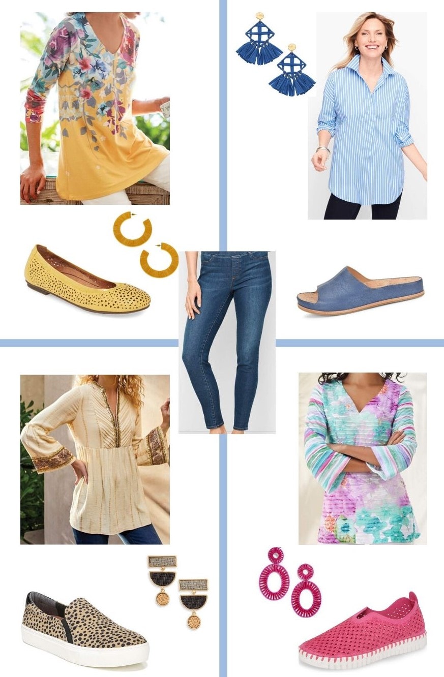 Comfy outfits with leggings and pull on tops and slip on shoes