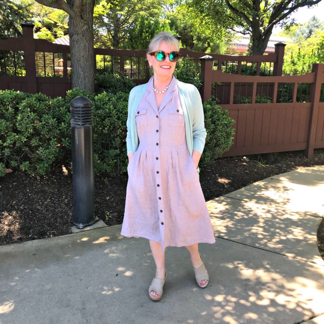petite over 50 blogger wearing j.jill dress