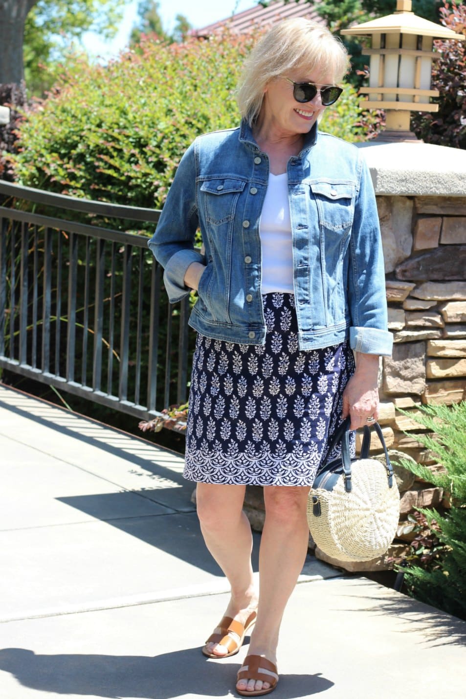 Jennifer Connolly wearign Talbots cotton skirt and denim jacket