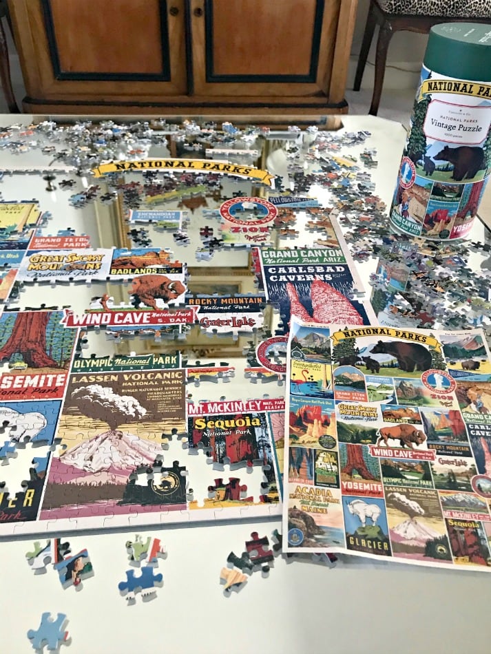 puzzle on mirrored coffee table