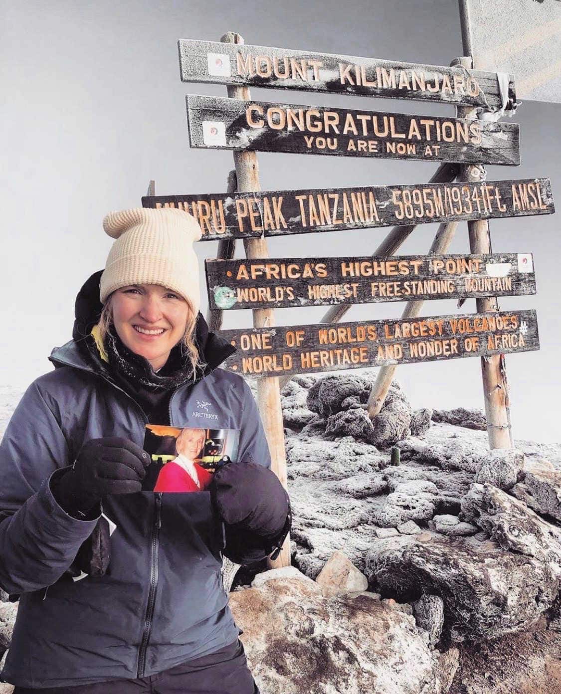 vanessa connolly on top of Mt Kilimanjaro