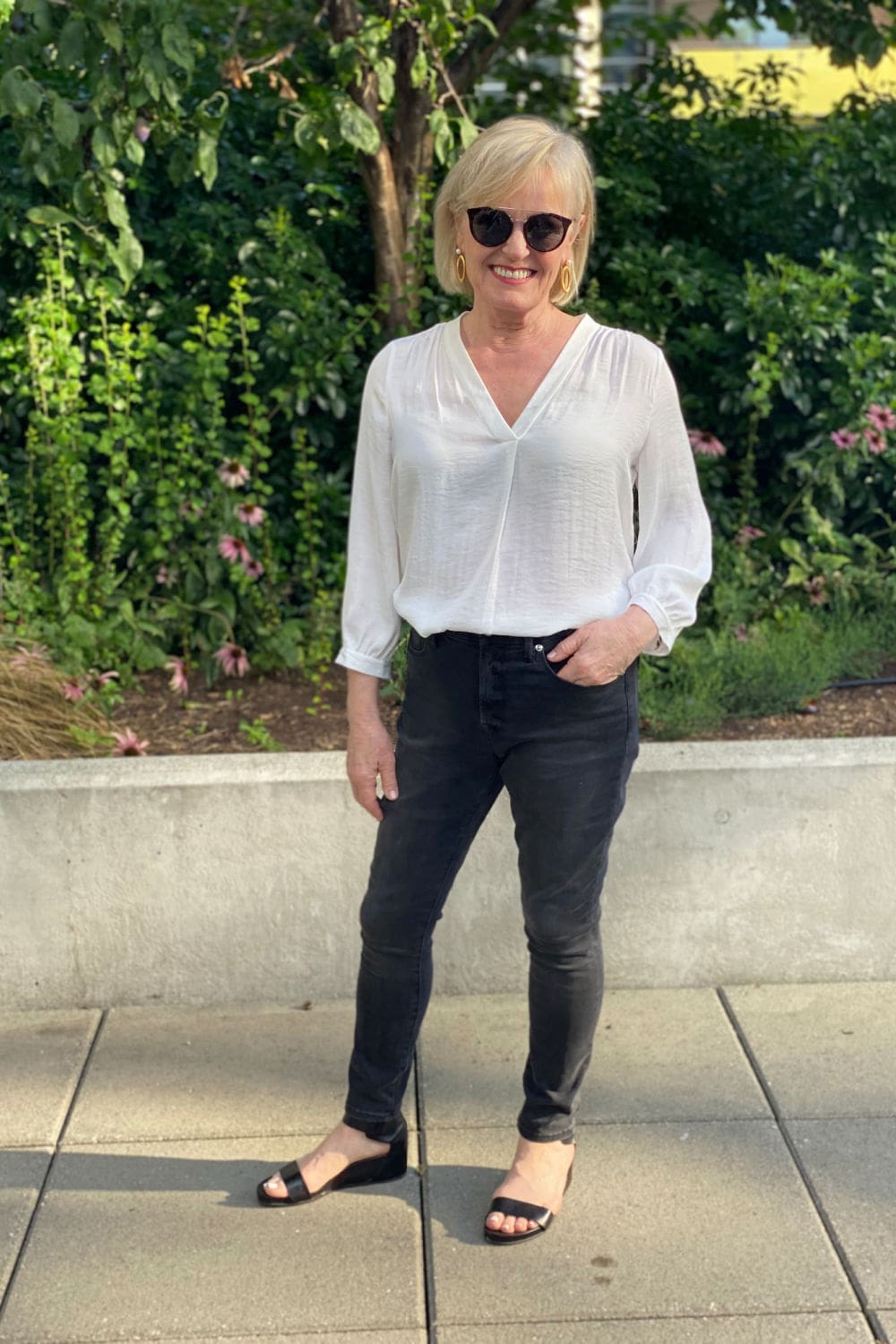 fashion blogger on A Well Styled Life wearing Vince Camuto blouse