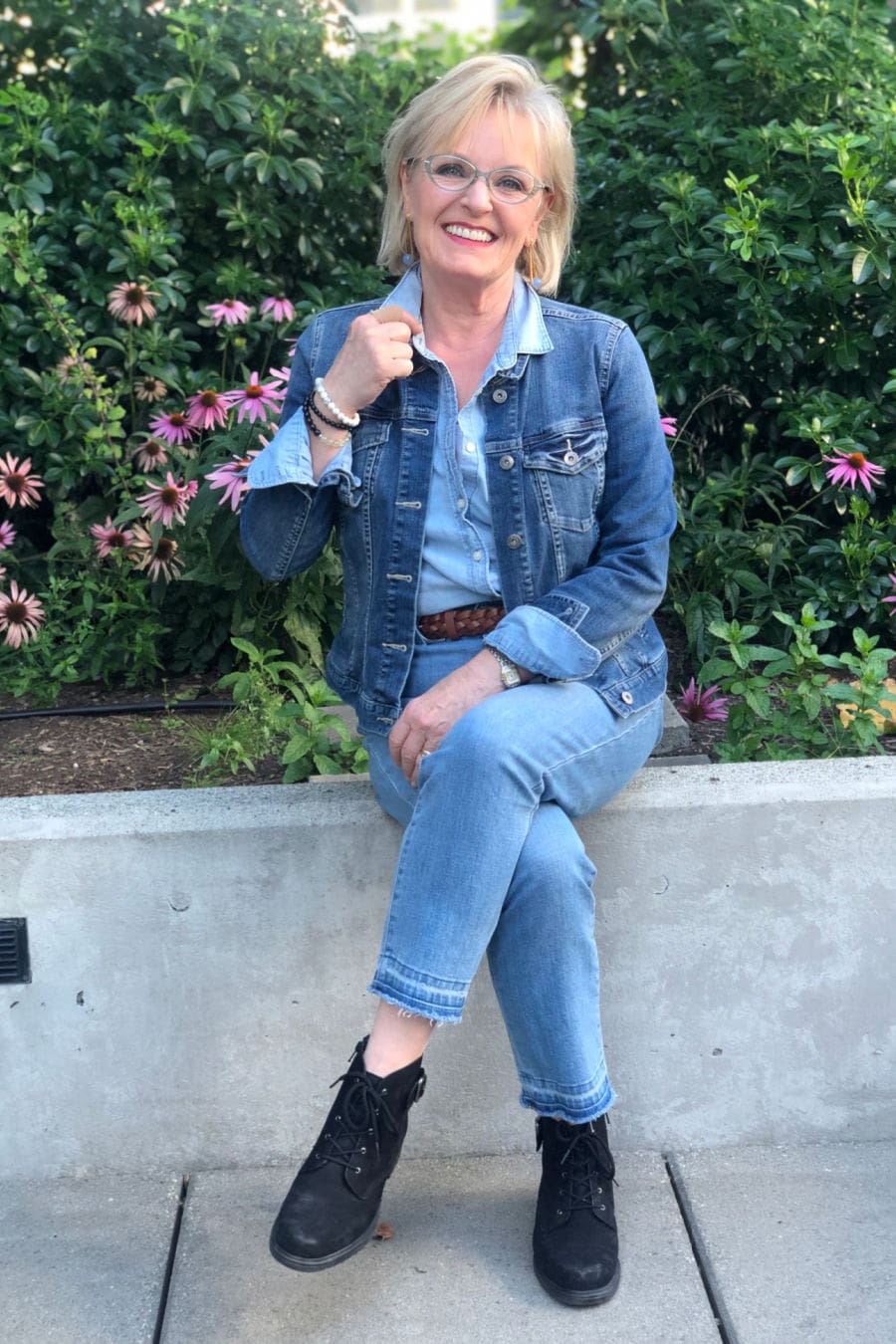 over 50 fashion blogger A Well Styled Life wearing casual double denim outfit