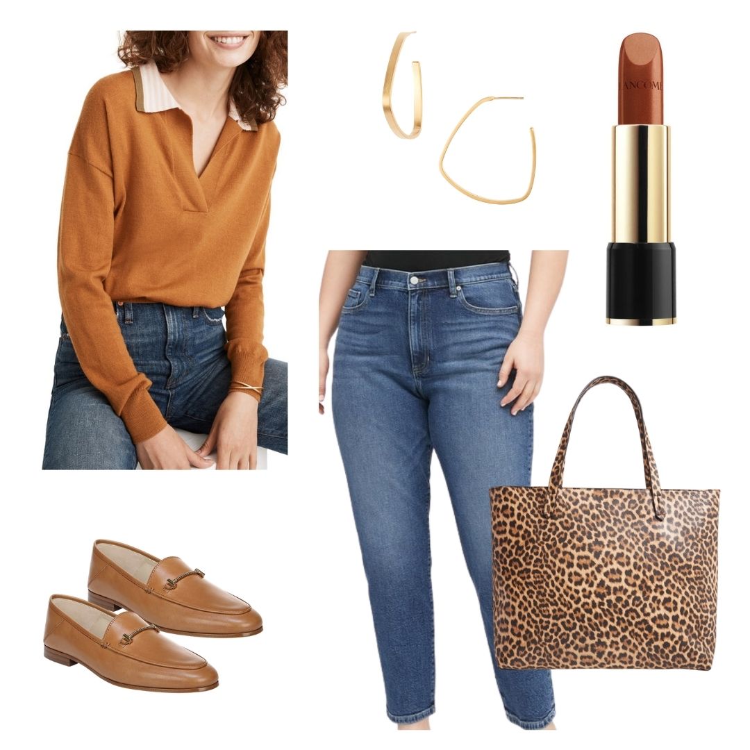casual outfit with madewell plo sweater and jeans