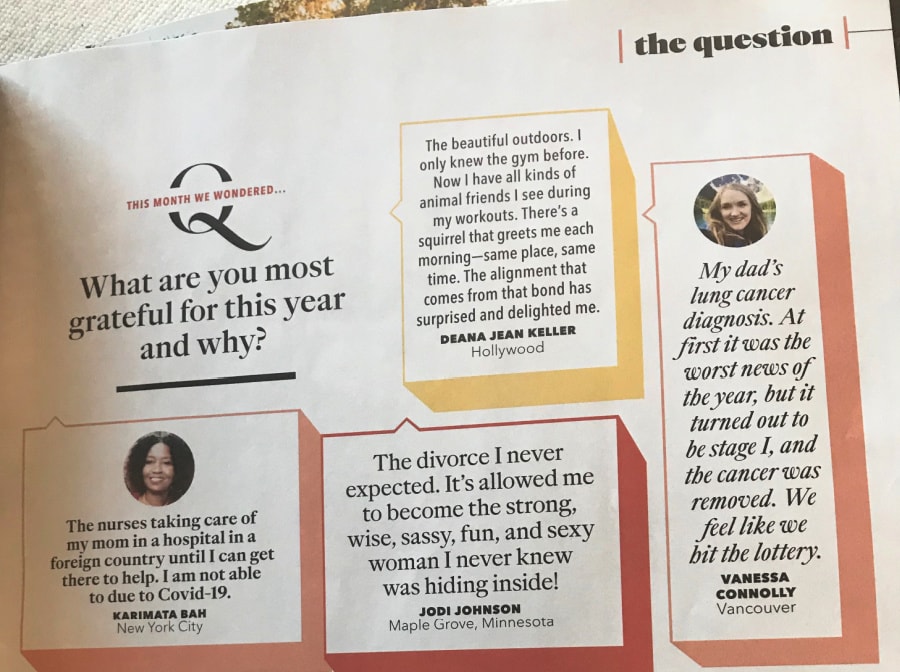 readers answers in oprah magazine on gratitude