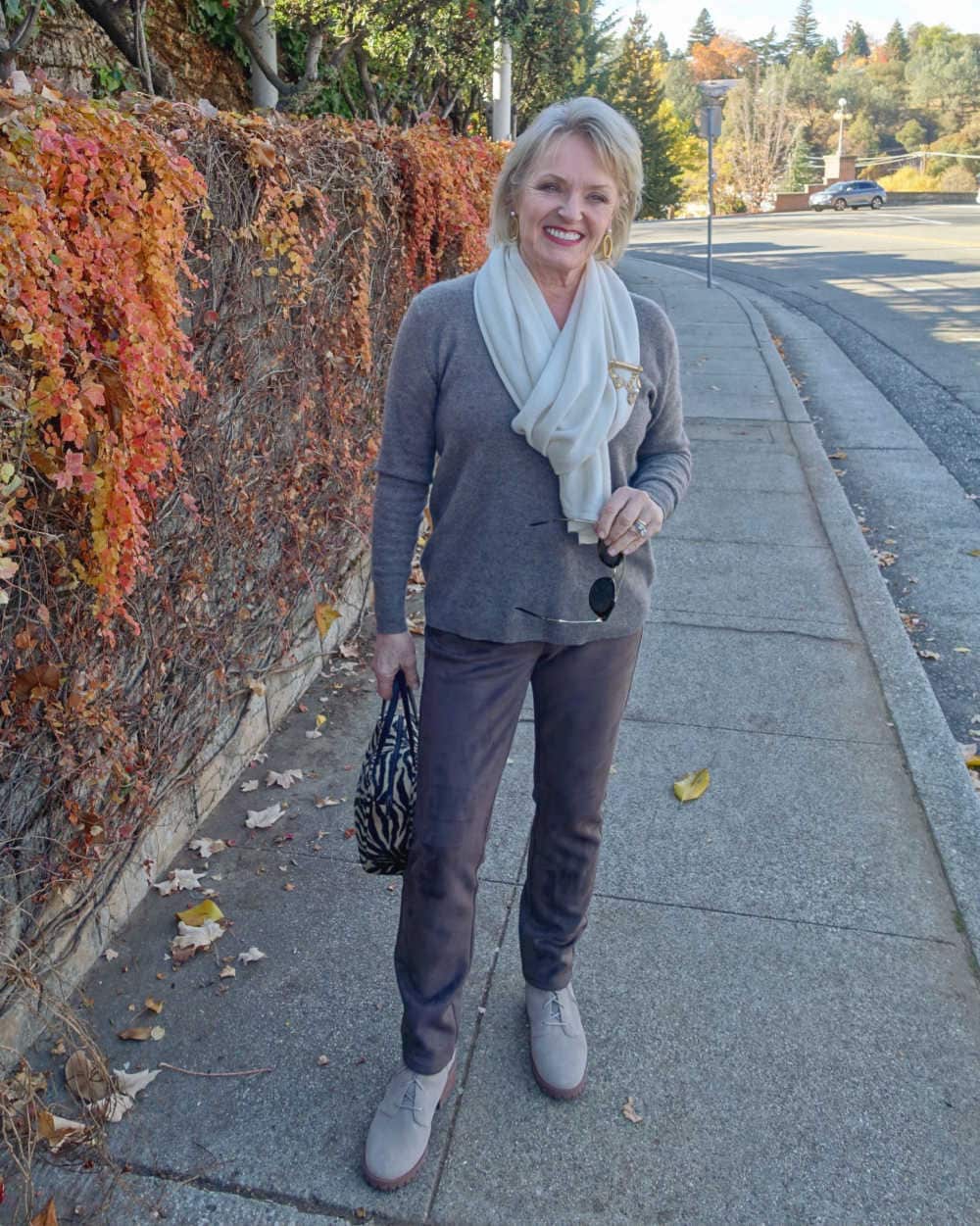 jennifer connolly of a well styled life wearing neutral outfit with varying textures