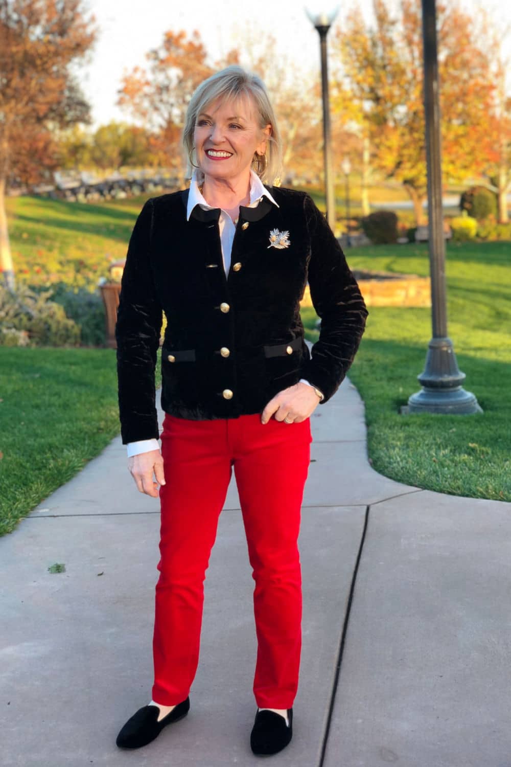 black and red outfit from talbots worn by jennifer of a well styled lfie