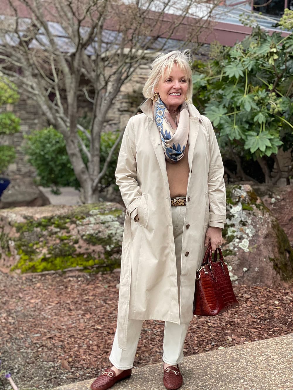 casual outfit with trench coat on jennifer of a well styled life