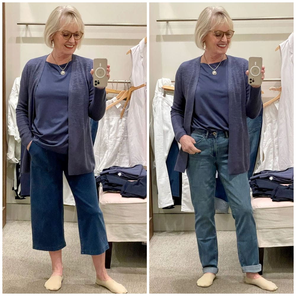woman showing two looks from the j. jill spring capsule collection