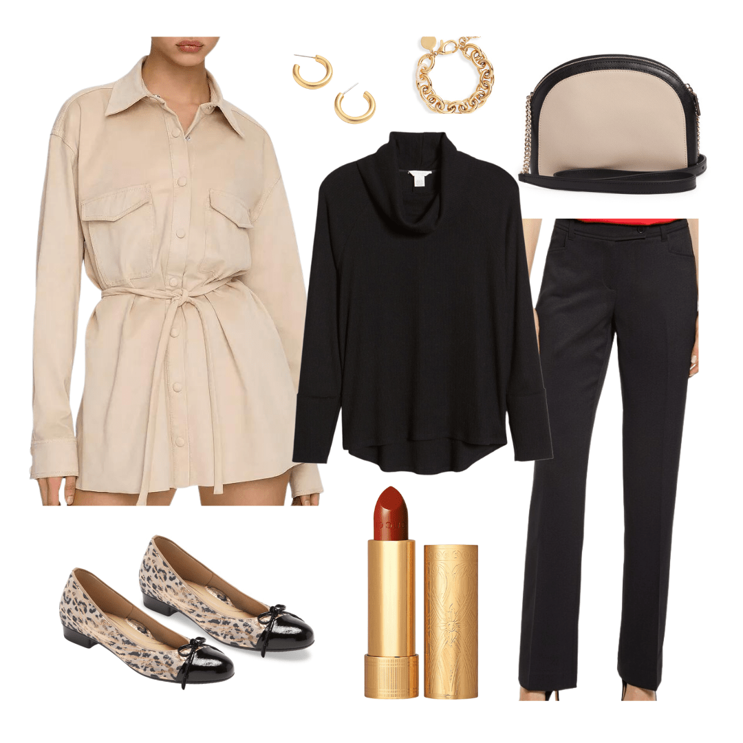 feminine shacket outfit