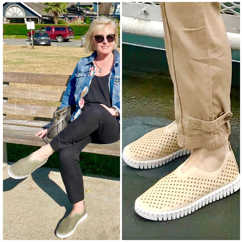 wokman wearing jeans and comfy sneakers