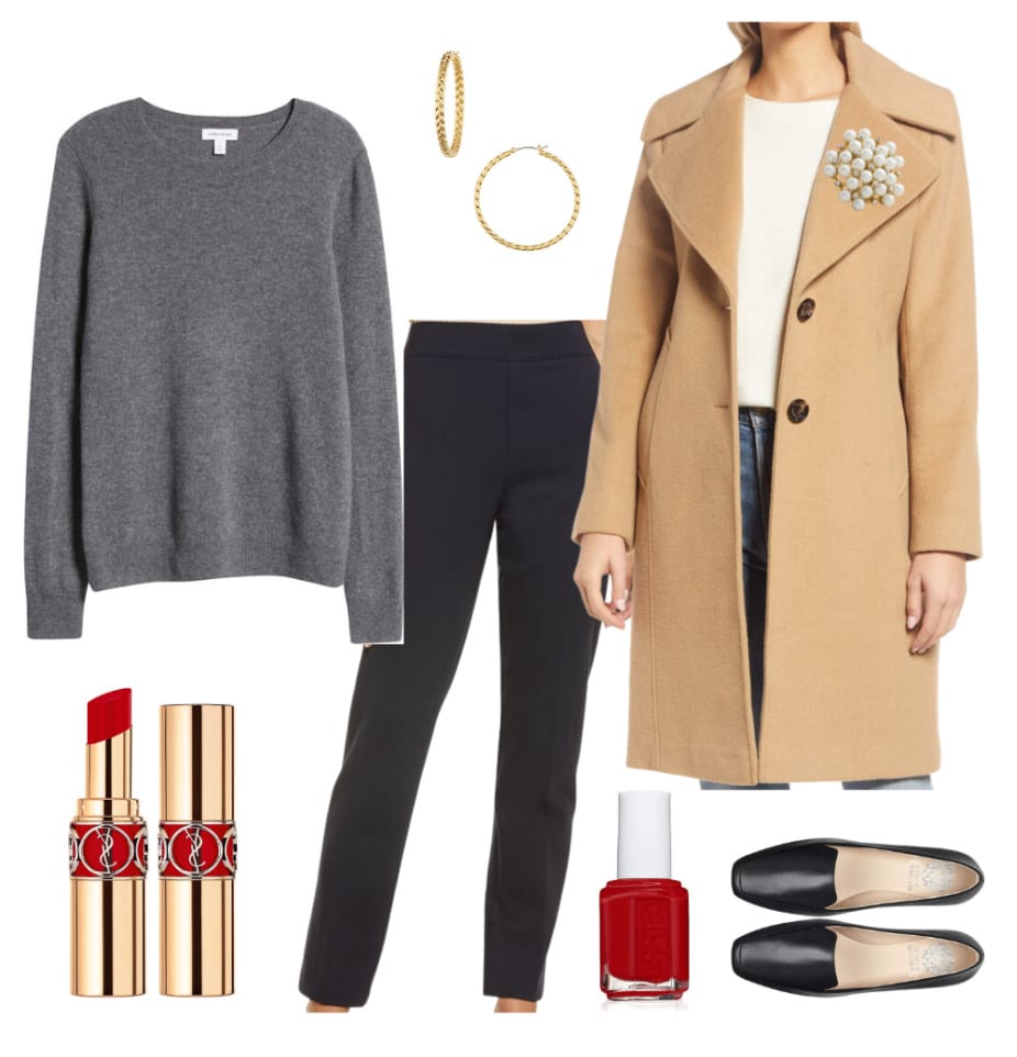casual outfit to wear with colors you love in neutrals of camel and gray