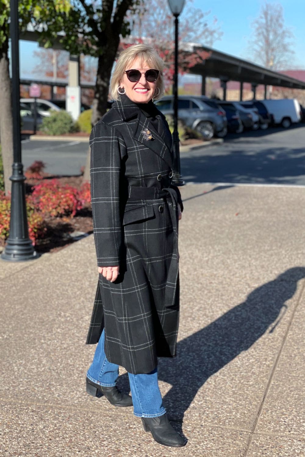 jennifer connolly of a well styled life wearing Nordstrom brand plaid coat