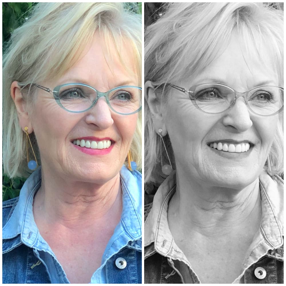 photo showing how to find your personal contrast level with side by side photos in black and white vs color
