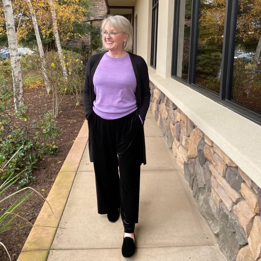 woman walking is casual festive outfit from Nordstrom