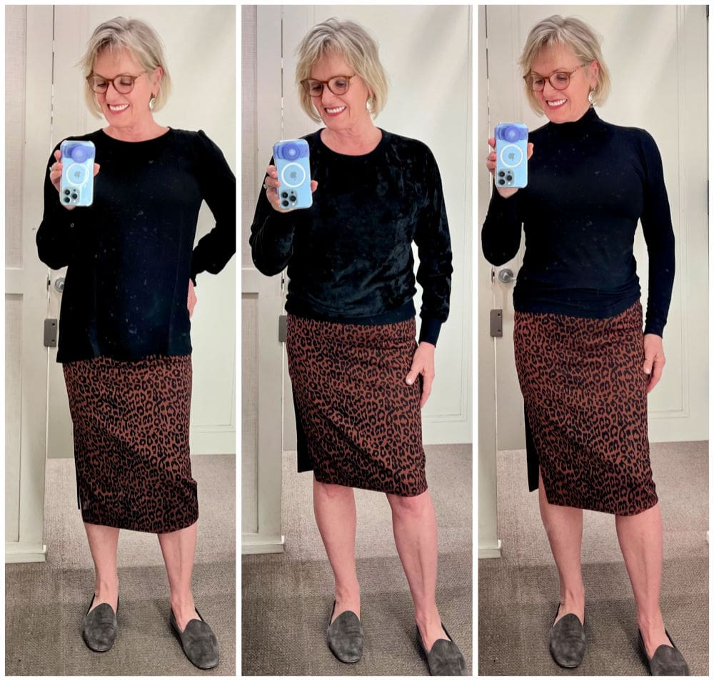 woman showing why matching weight of fabric makes a more cohesive outfit