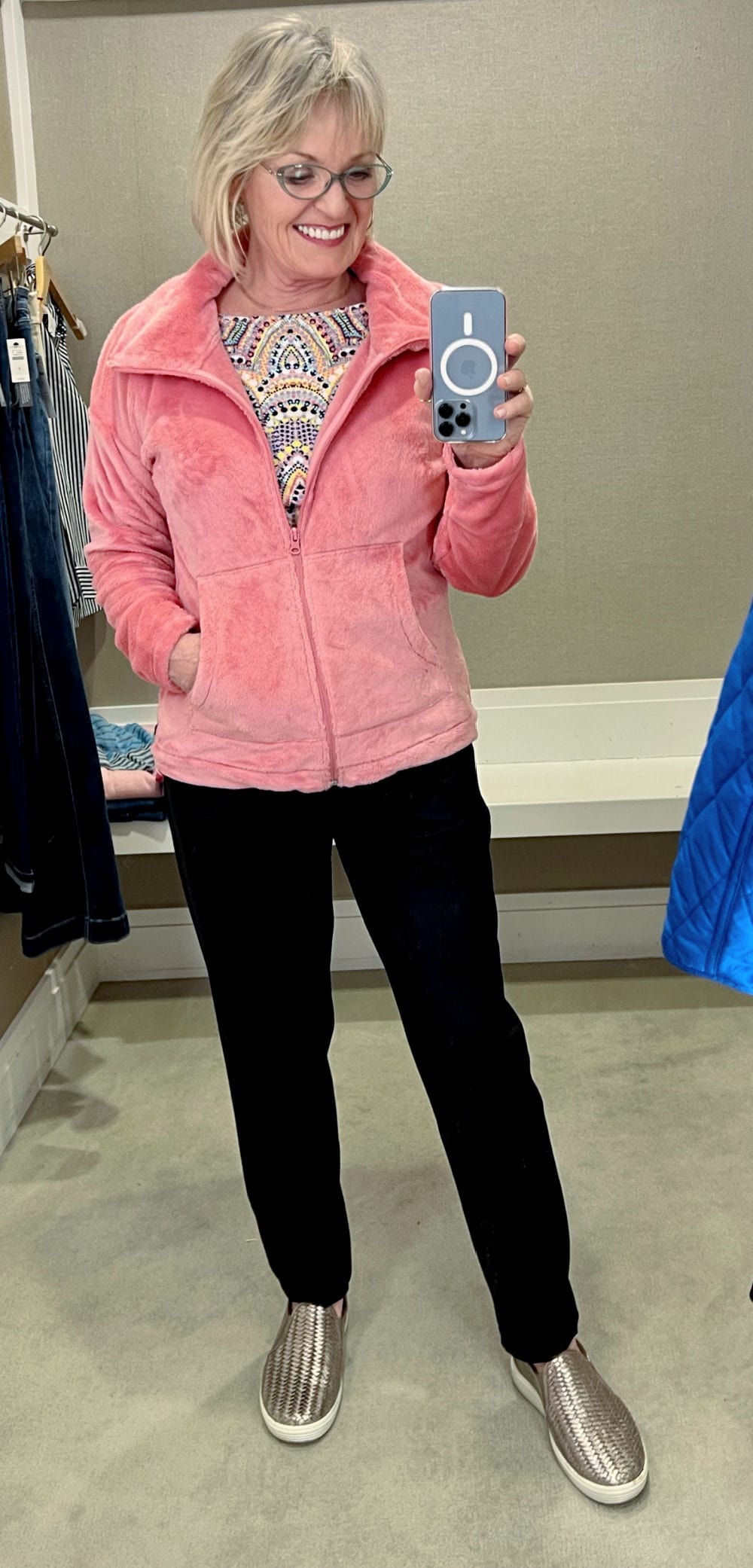 woman wearing talbots new sprint fleece and pants