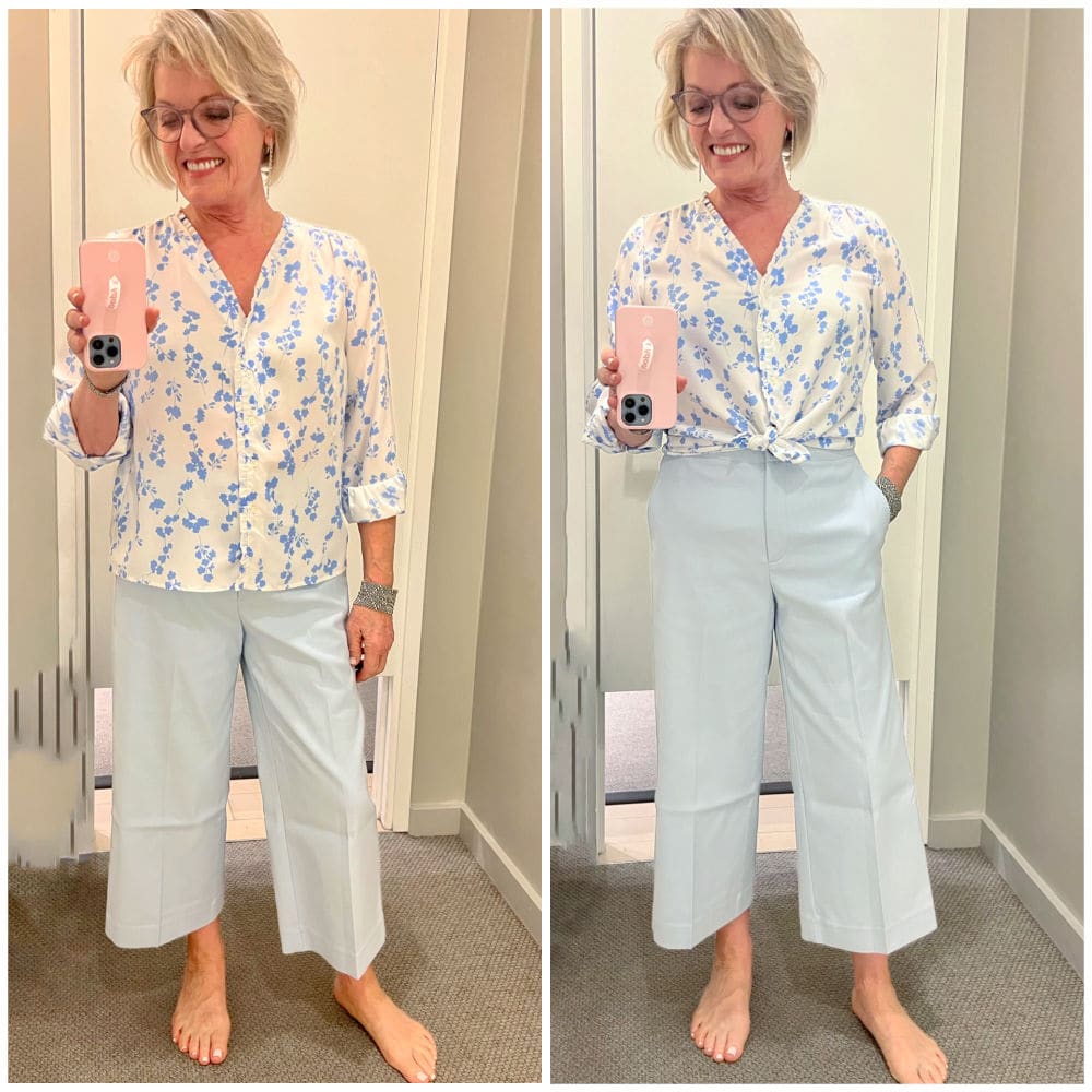 woman trying on clothes at ann taylor