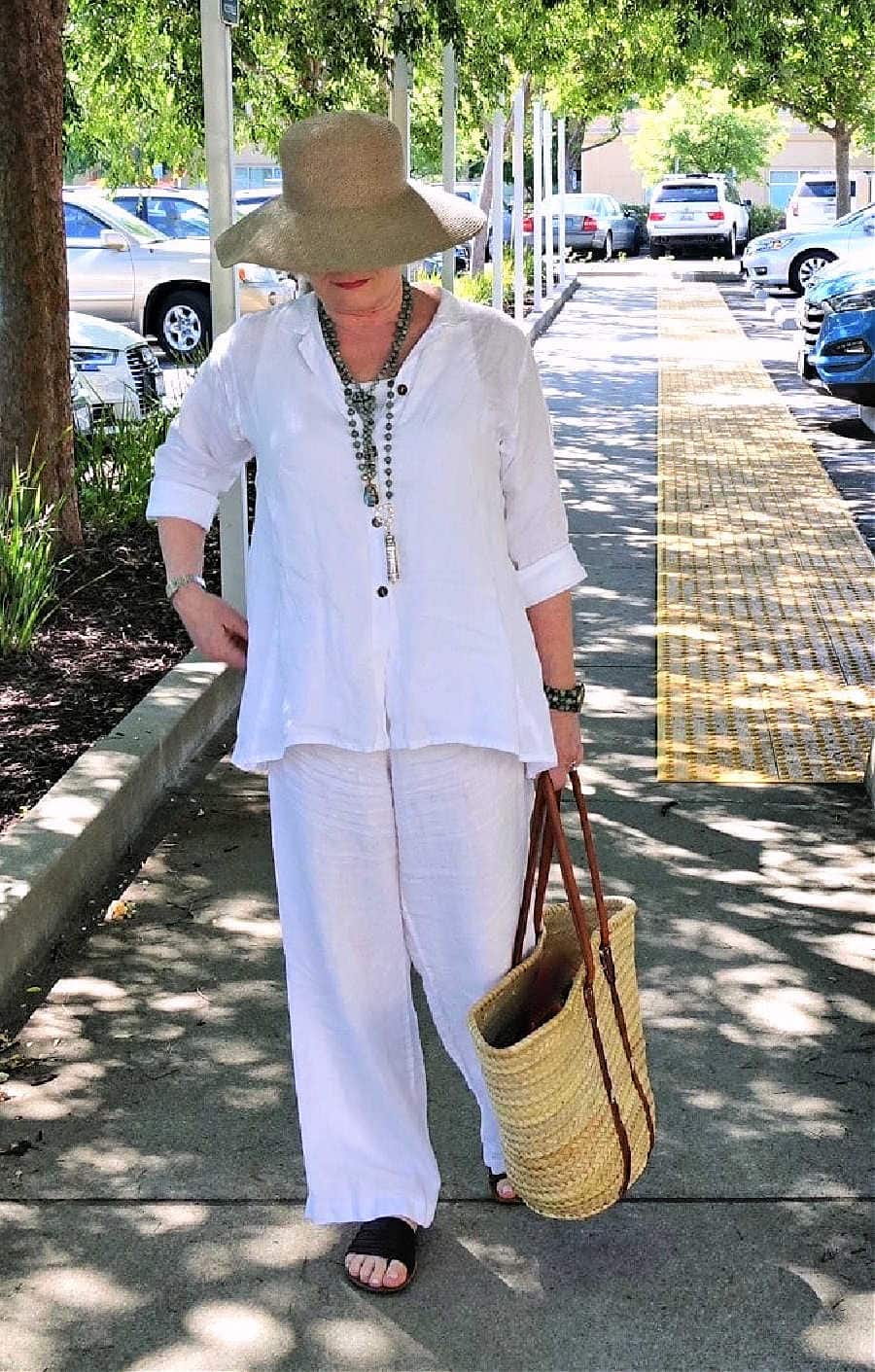 woman wearing matronly outfit