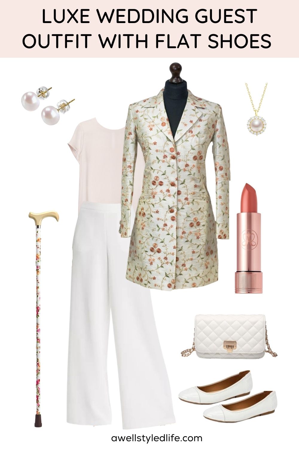 LUXE WEDDING GUEST OUTFIT WITH FLAT SHOES