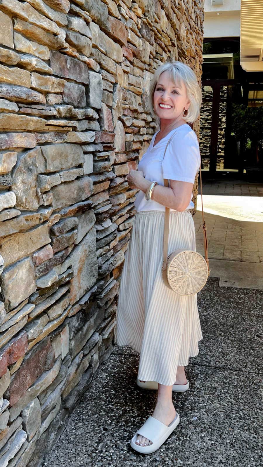 WOMEN WEARING NEW DAY COTTON SKIRT AND WHITE TEE