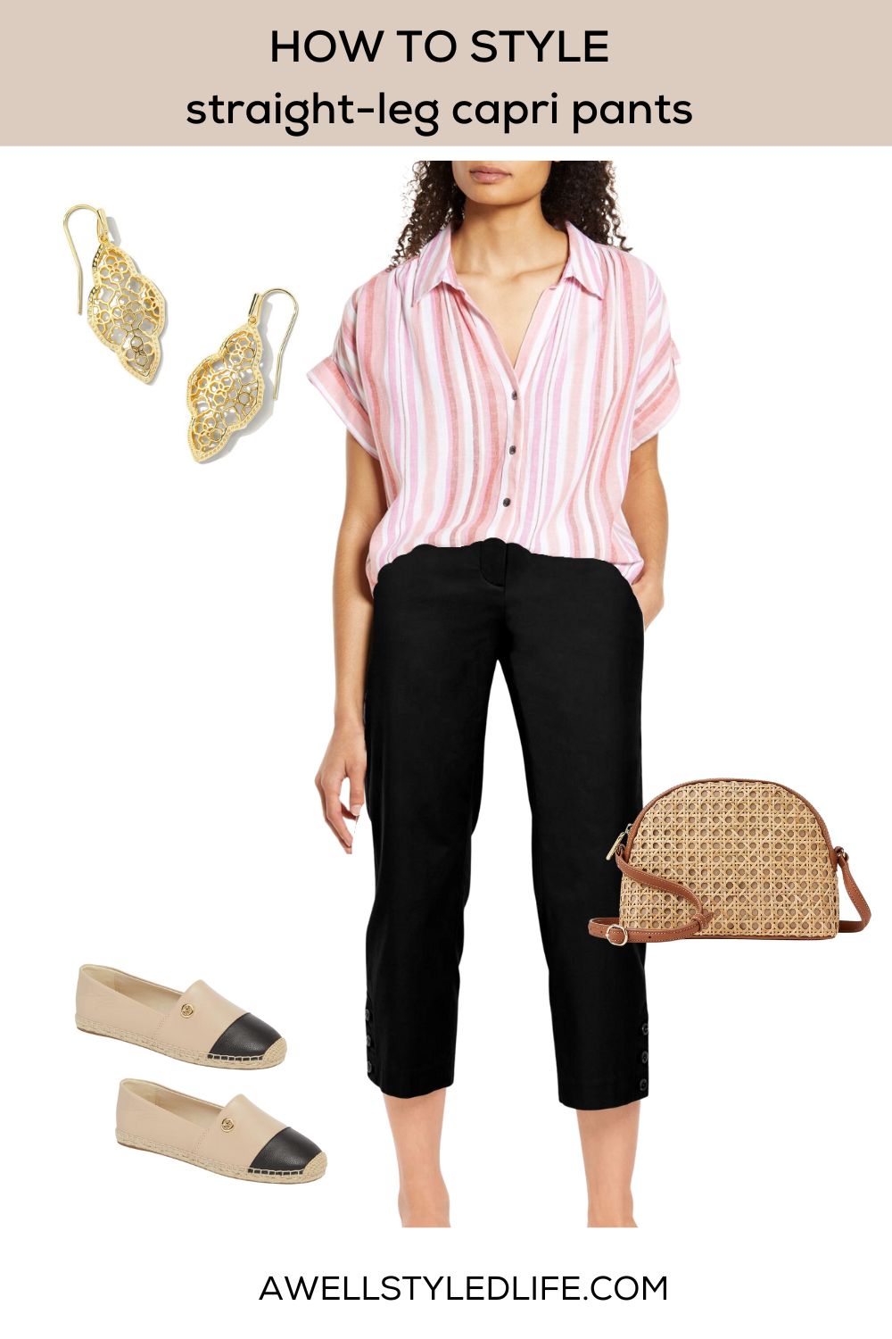 outfit showing how to wear capri pants over 50