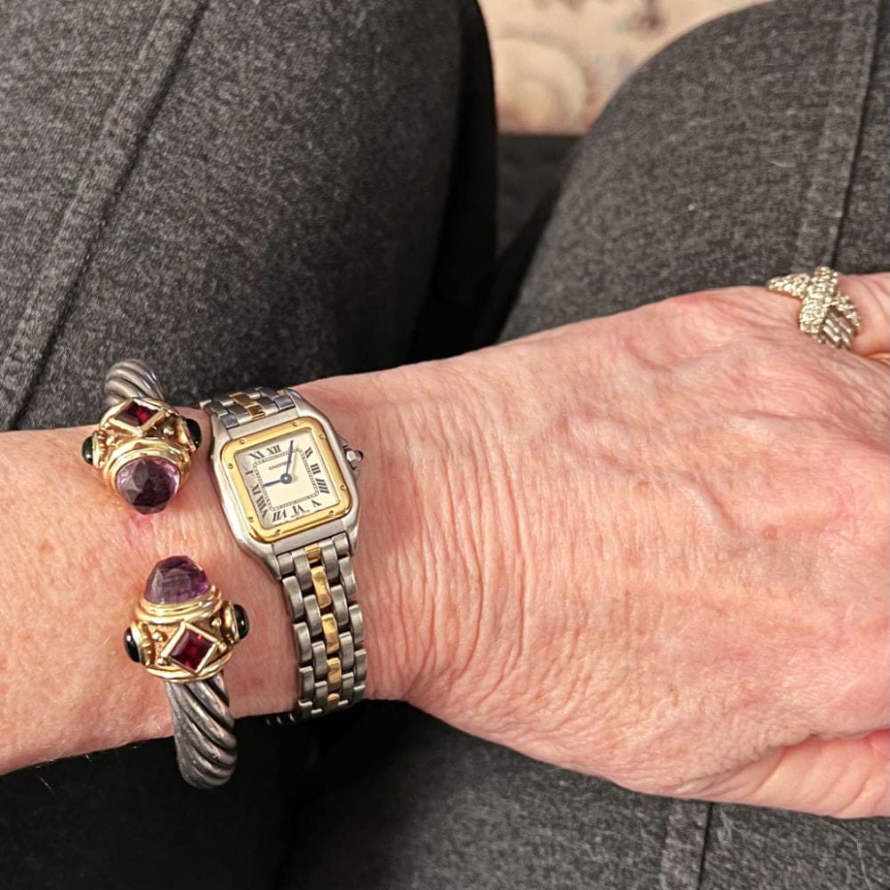 david yurman cable torch bracelet from the renaissance collection with cartier tank watch