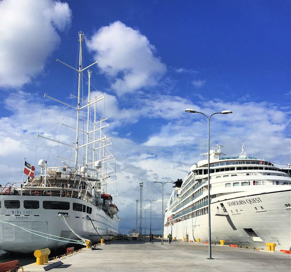 WINDSTAR AND SEABOURN AT DOCK SHOWING SIZE COMPARISON