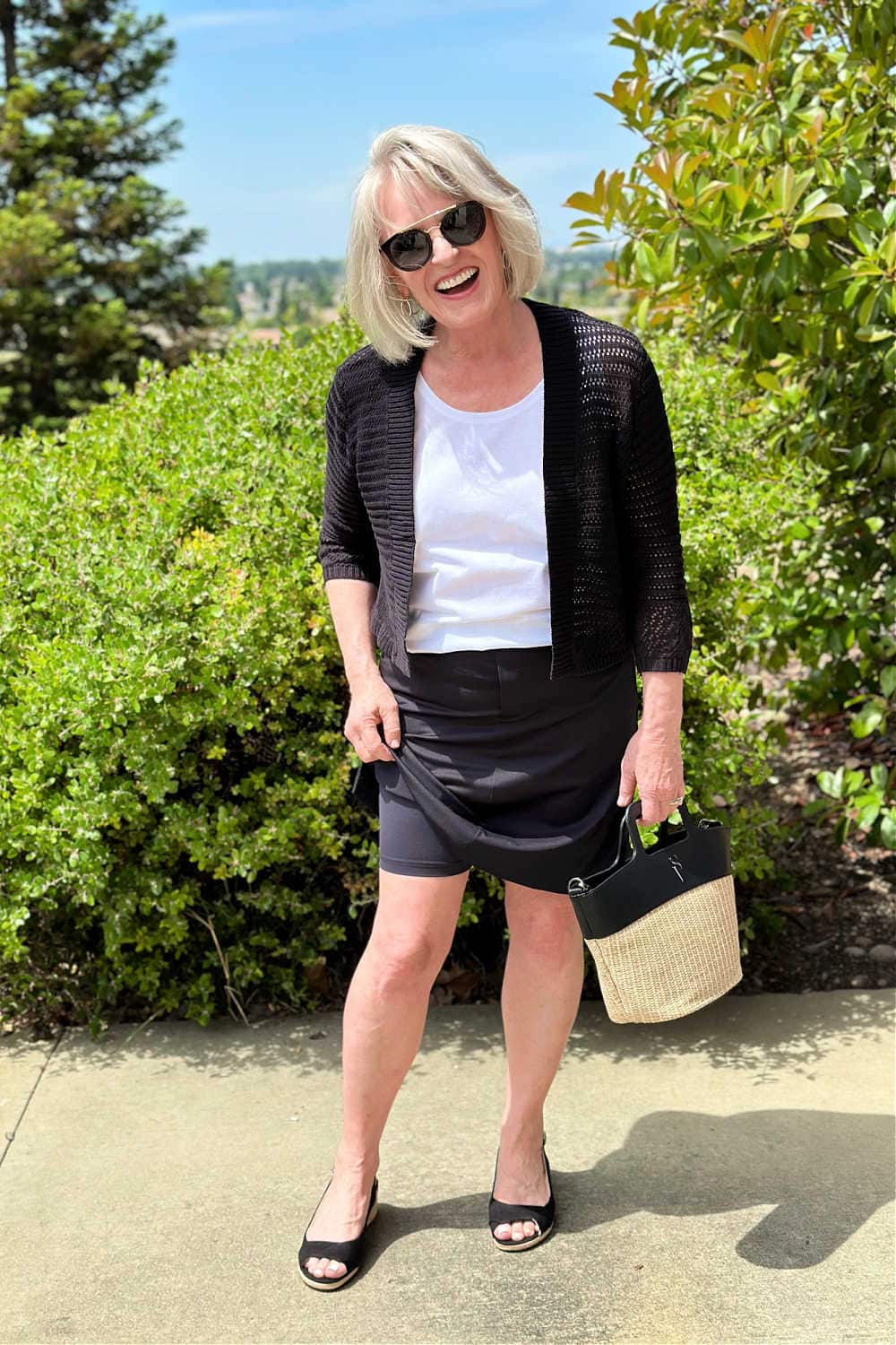 woman showing shortys attached to a skort