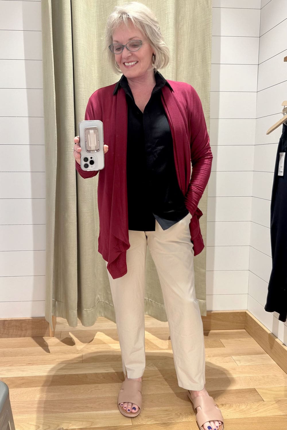 woman wearing athleta pranayama wrap over brooklyn pant everlasting tank