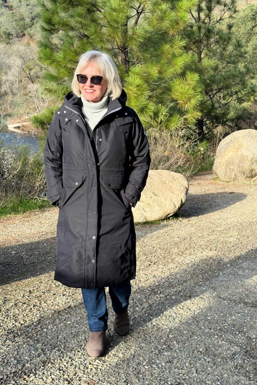 black lands' end waterproof down long winter coat