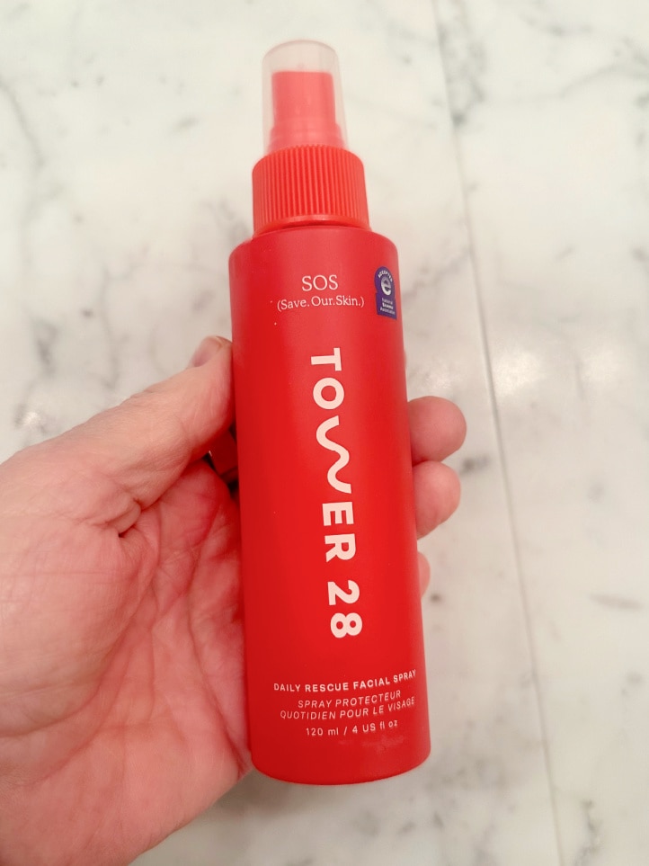 orange bottle ot tower 28 rescue spray that is gentle on aging complexions and soothes mature skin