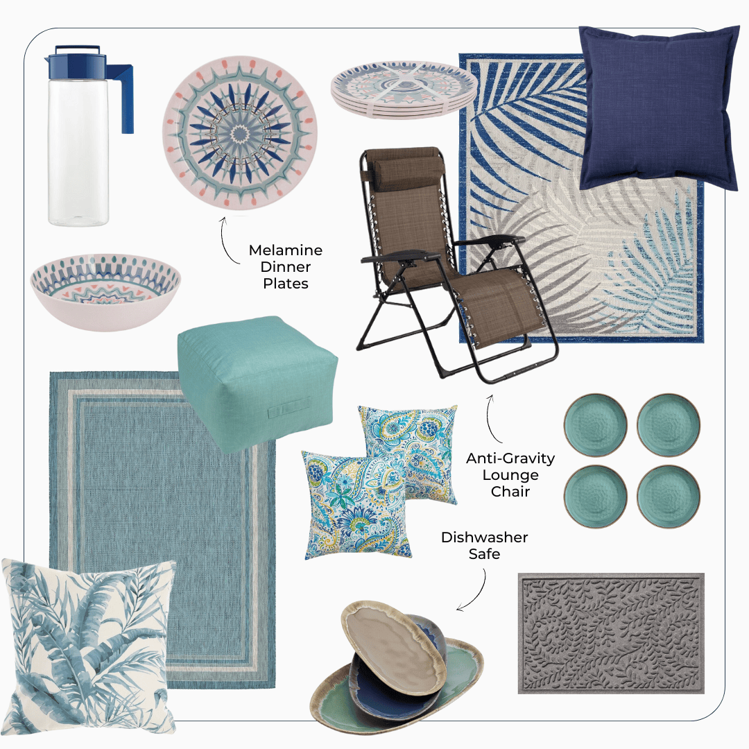 Blue Palm Themed Patio Decor